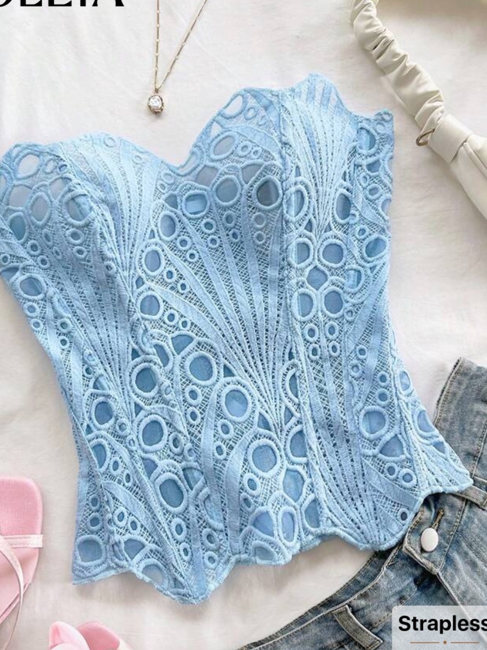 Strapless Blue Lace Corset Top